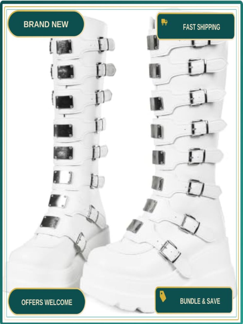 Womens Goth Platform Knee High Boots Punk Y2K Vegan Leather Wedge Combos
